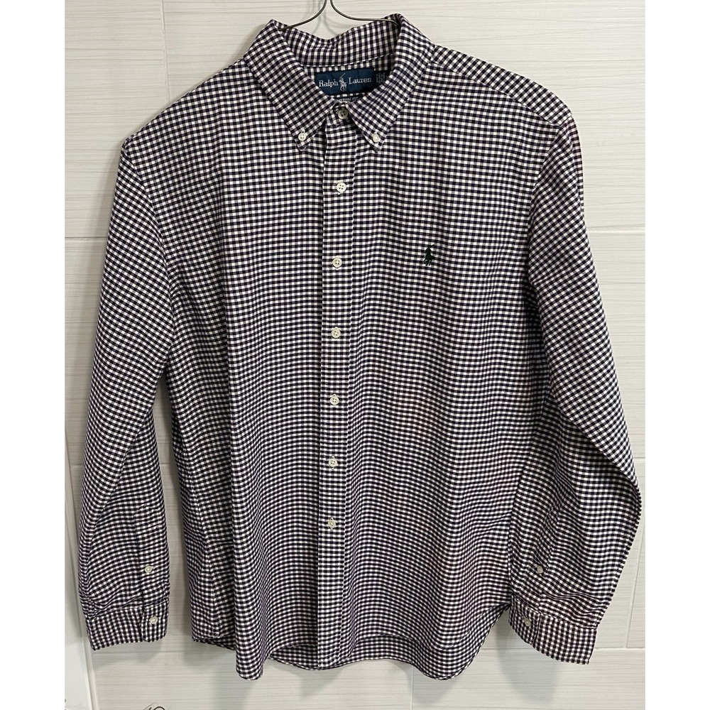 Ralph‎ Lauren Purple White Full Button Oxford Classic Fit Shirt XL, Green Pony